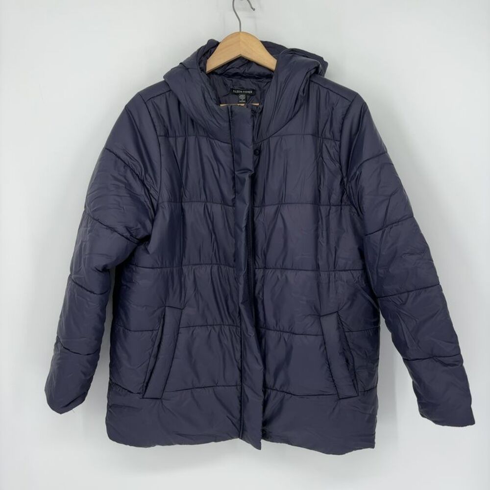 Eileen Fisher Short Puffer Coat in Navy Ink Blue